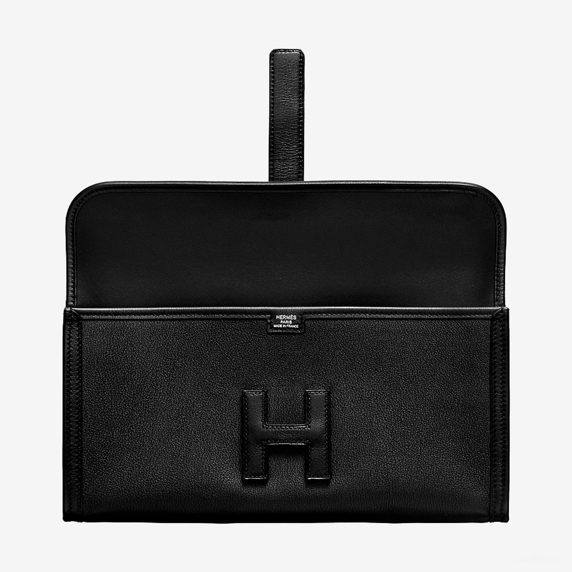 Hermes Jige Elan 29 clutch CA89 noir Swift calfskin