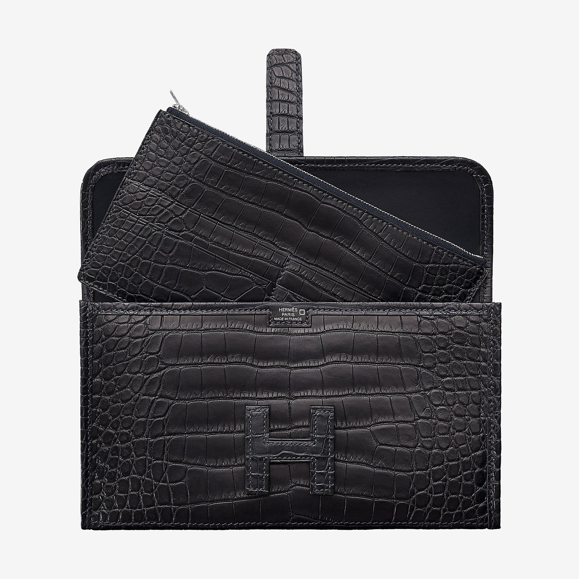 臺灣臺南市 Hermes Jige Duo wallet CA76 bleu indigo alligator