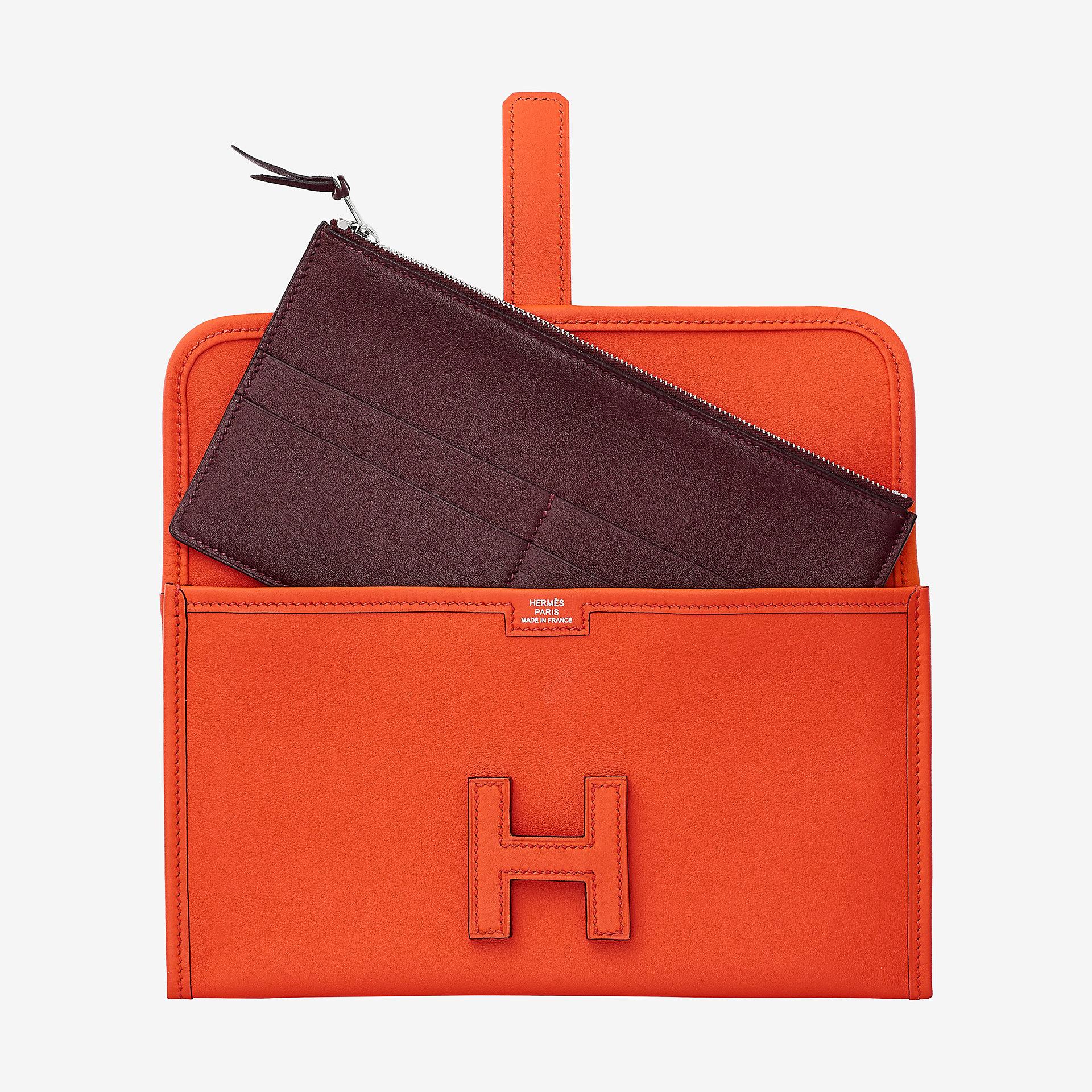 Hermes Jige Duo verso wallet CAAB orange poppy bordeaux Swift