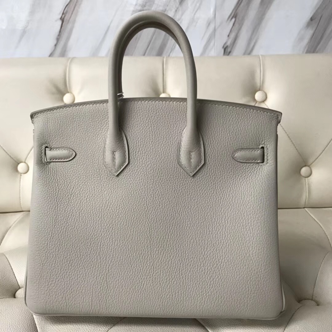 爱马仕经典铂金包 Hermes C18大象灰原厂Epsom牛皮Birkin25CM 金扣-名马工坊_爱马仕包包官网