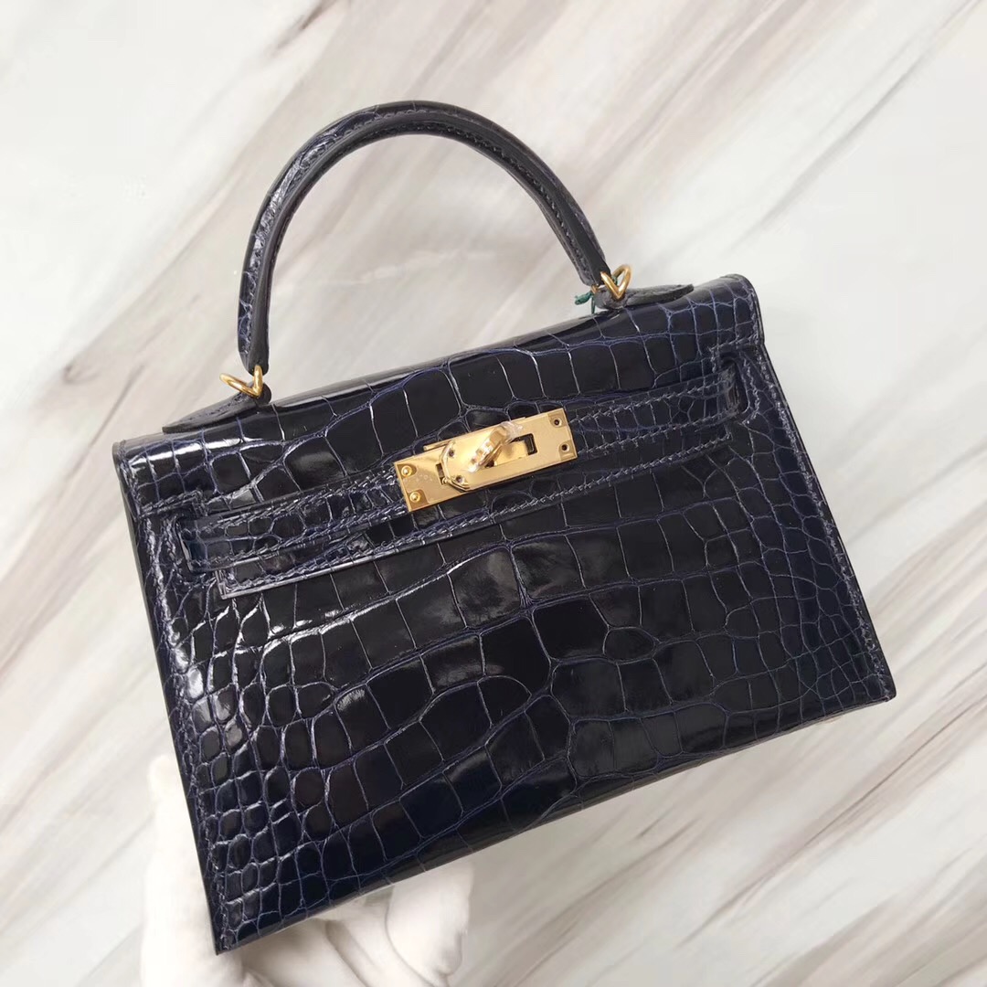 2019最新HERMES刻印 Hermès Mini Kelly II Price M8慕斯灰 美洲鳄-Hermes Birkin kelly constance Lindy Bag