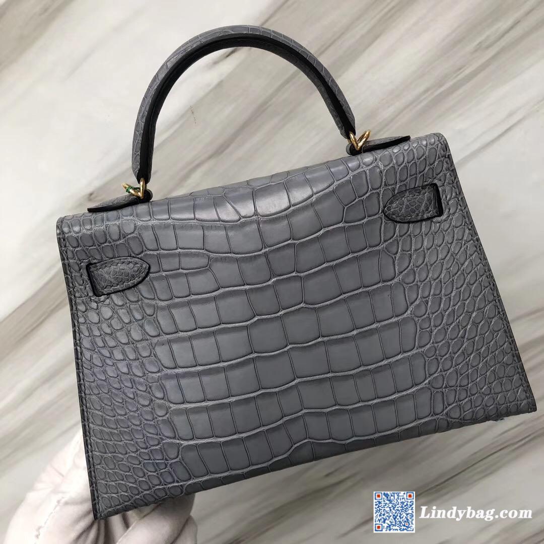 2019最新HERMES刻印 Hermès Mini Kelly II Price M8慕斯灰 美洲鳄-Hermes Birkin kelly constance Lindy Bag