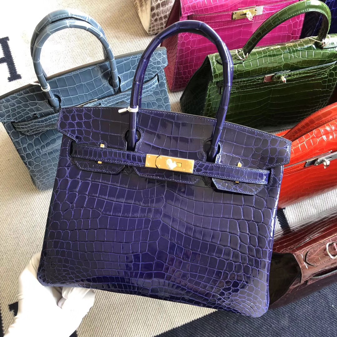 Hermes Birkin 30 Bag 7t Blue Electric Shiny Nile Croc PHW