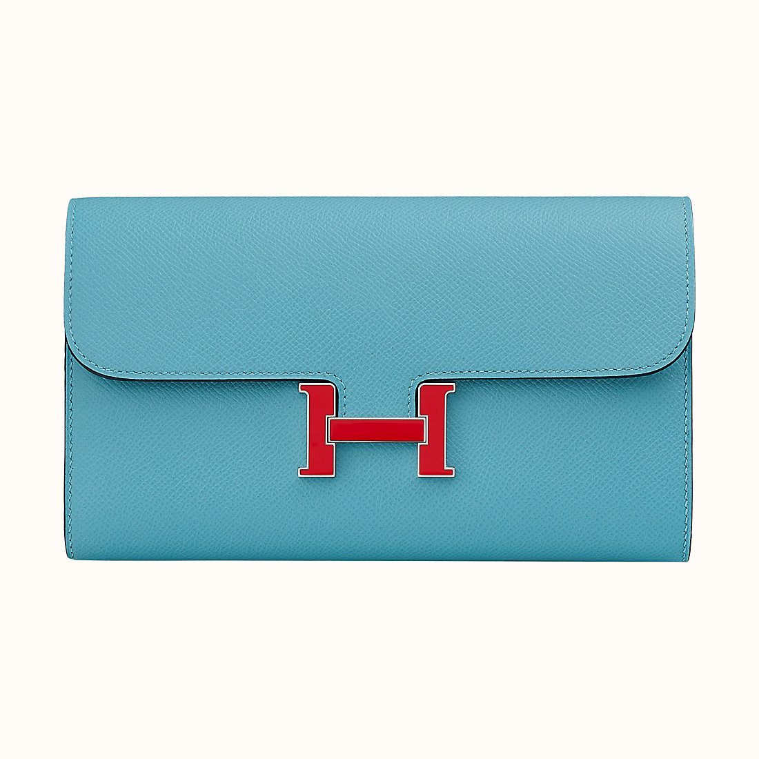 Hermes Constance long wallet Bleu Du Nord Rouge De Cœur