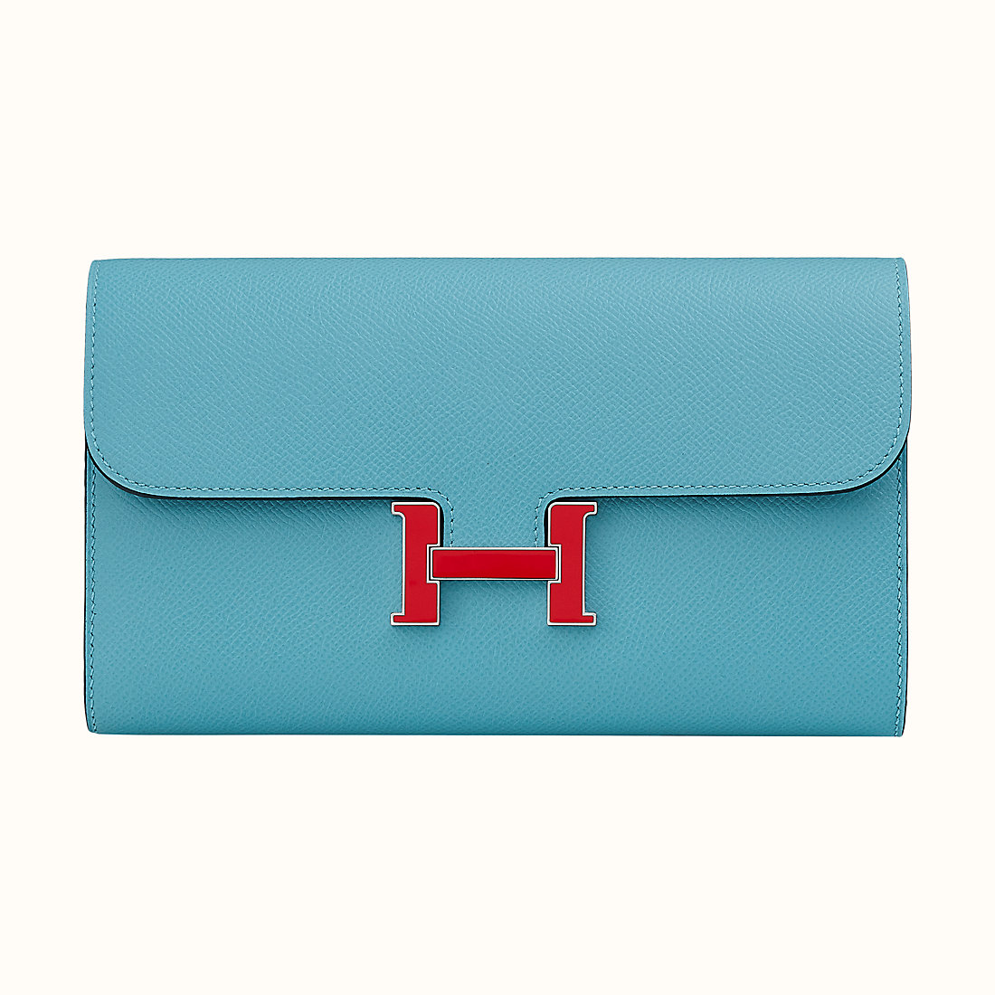 Hermes Constance long wallet Bleu Du Nord Rouge De Cœur