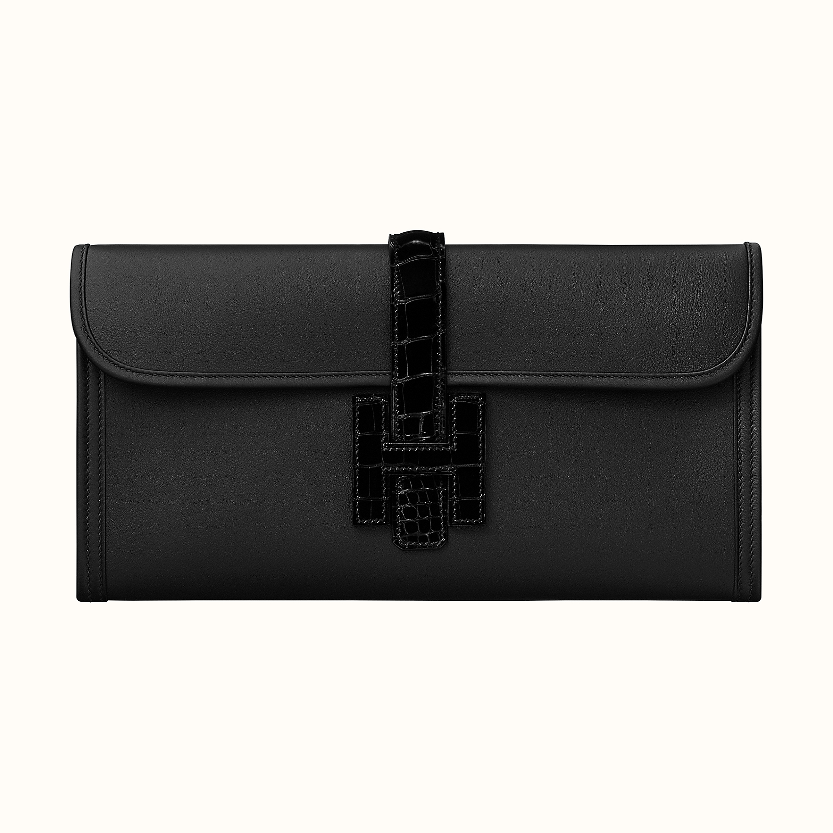 Hermes Jige Elan 29 touch clutch Noir/Noir Swift calfskin