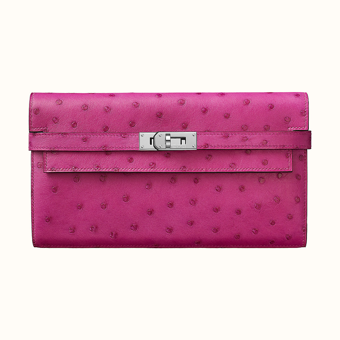 新竹市愛馬仕鴕鳥皮凱莉錢包 Hermes Kelly classic wallet CKL3 Rose Pourpre