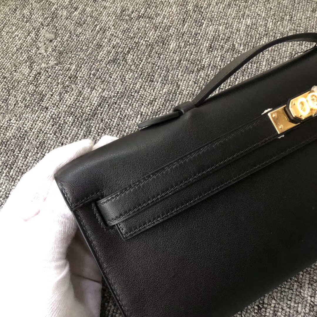 臺灣桃園市蘆竹區愛馬仕手拿包 Hermes Kelly Cut Pochette Swift CK89 Noir 黑色