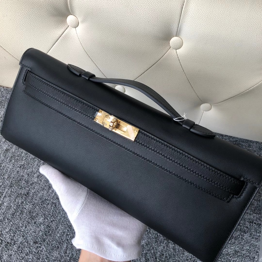 臺灣桃園市蘆竹區愛馬仕手拿包 Hermes Kelly Cut Pochette Swift CK89 Noir 黑色