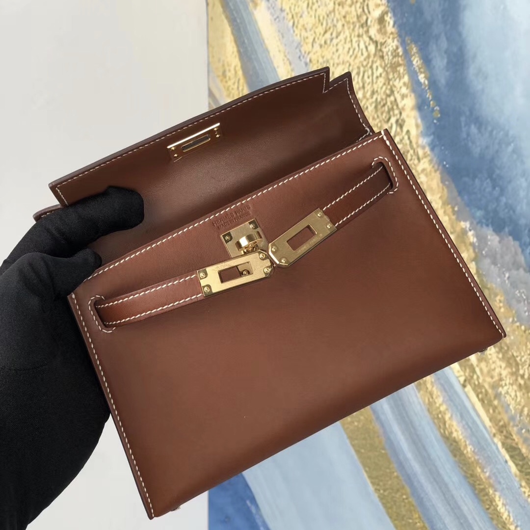 香港葵青區 Hermes Mini Kelly二代 CC37 Gold Barenia Natural 馬鞍皮