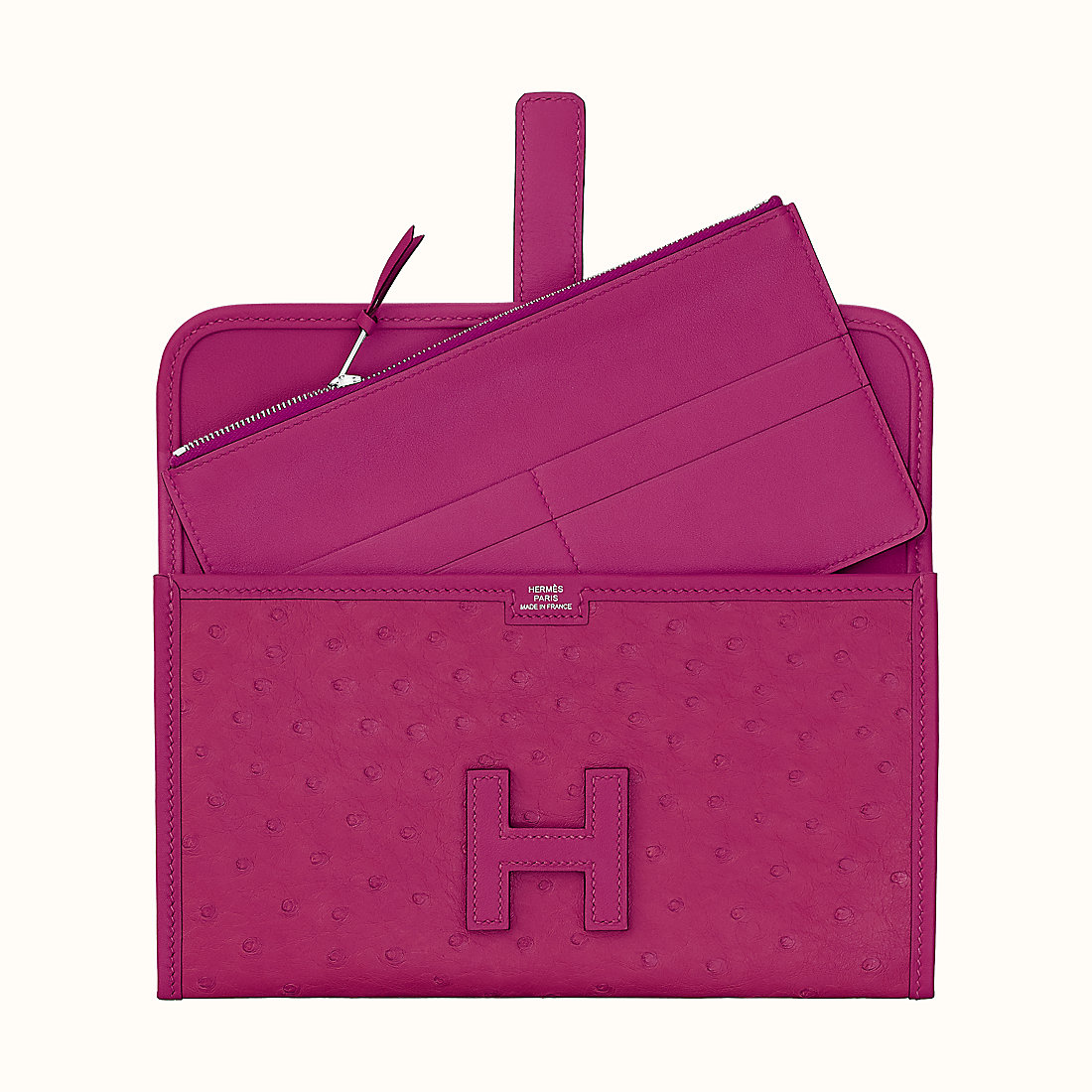 愛馬仕鴕鳥皮長款錢包 Hermes Jige Duo wallet L3 Rose Pourpre 玫瑰紫