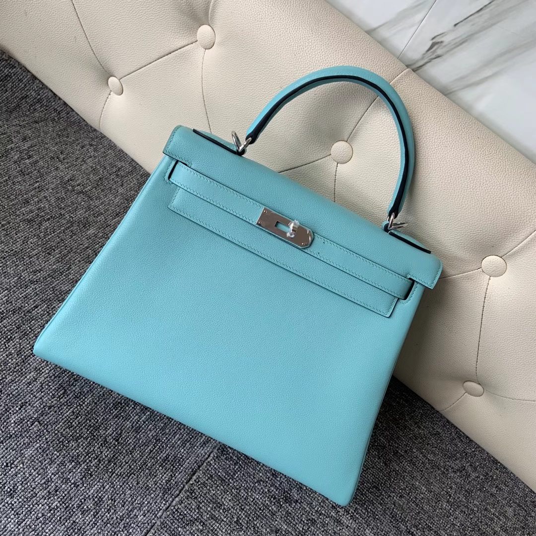 臺北市文山區 愛馬仕凱莉包專櫃價格 Hermes Kelly 28cm Evercolor 3P Blue Atoll