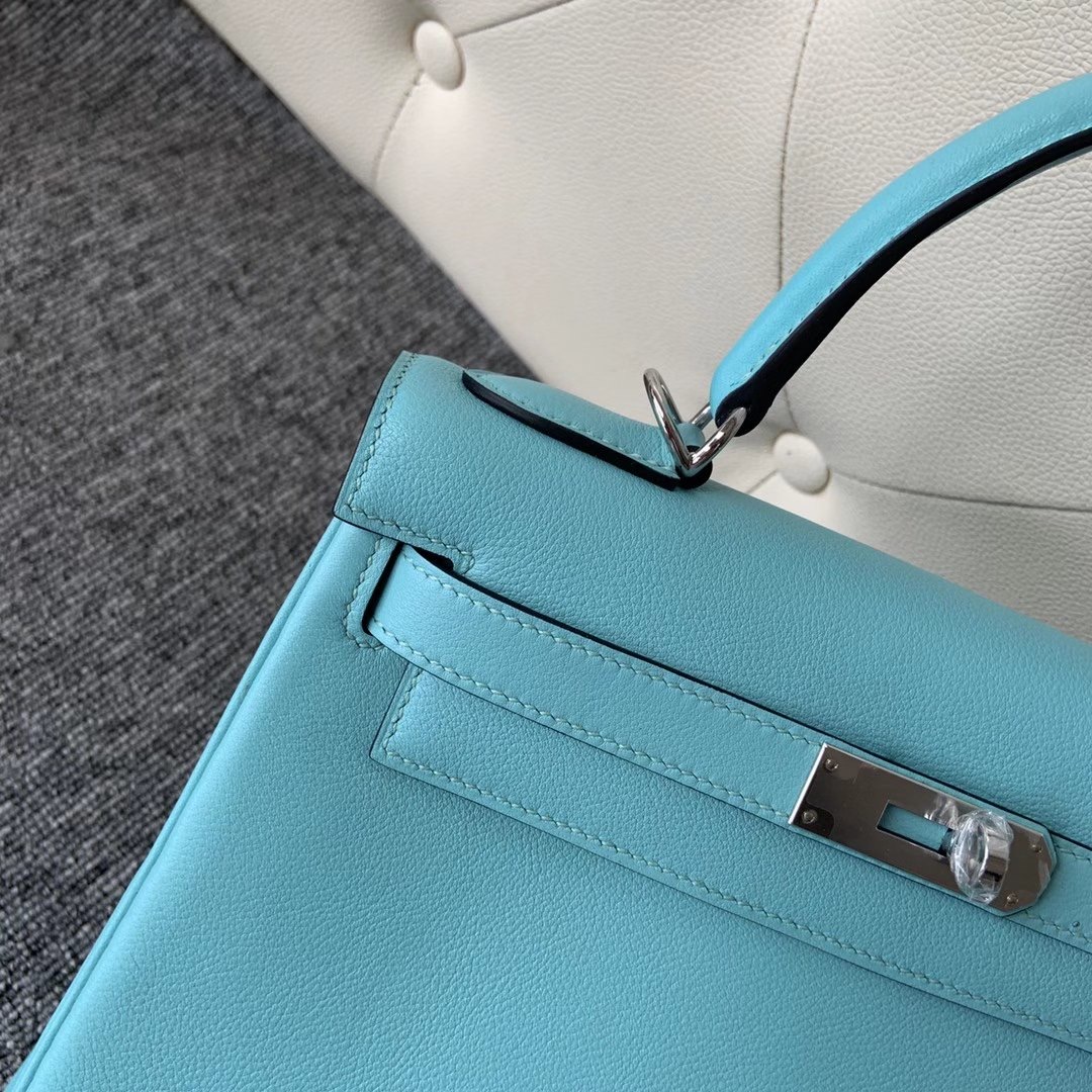 臺北市文山區 愛馬仕凱莉包專櫃價格 Hermes Kelly 28cm Evercolor 3P Blue Atoll