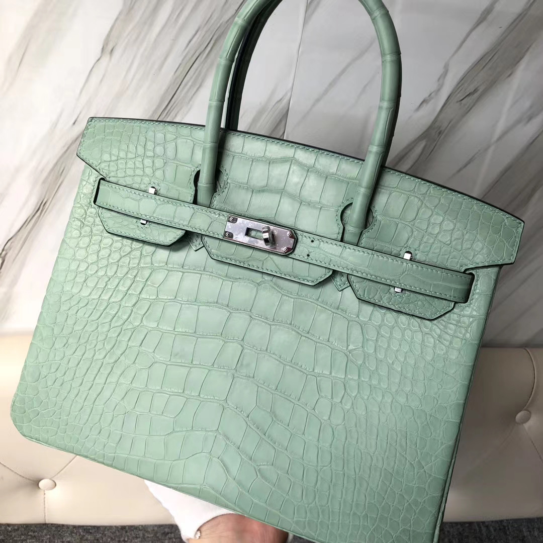 新北市三峽區愛馬仕鉑金包 Hermes Birkin 30cm 6U mint green 薄荷綠美洲鱷