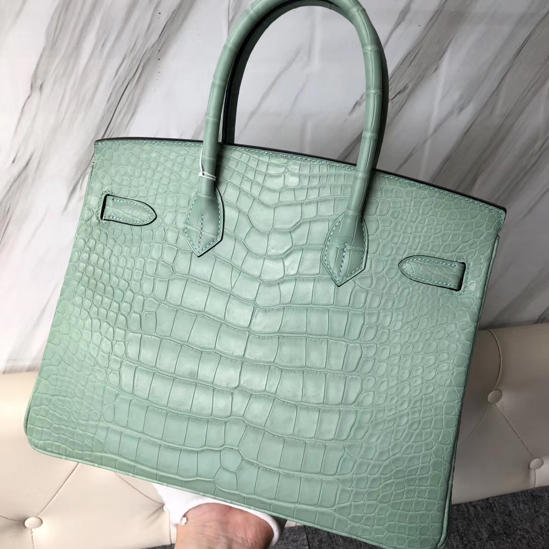 新北市三峽區愛馬仕鉑金包 Hermes Birkin 30cm 6U mint green 薄荷綠美洲鱷