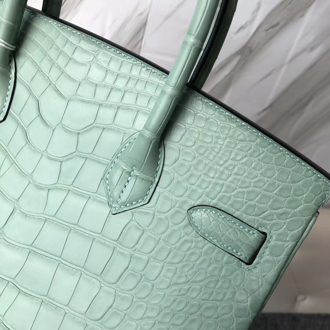 新北市三峽區愛馬仕鉑金包 Hermes Birkin 30cm 6U mint green 薄荷綠美洲鱷