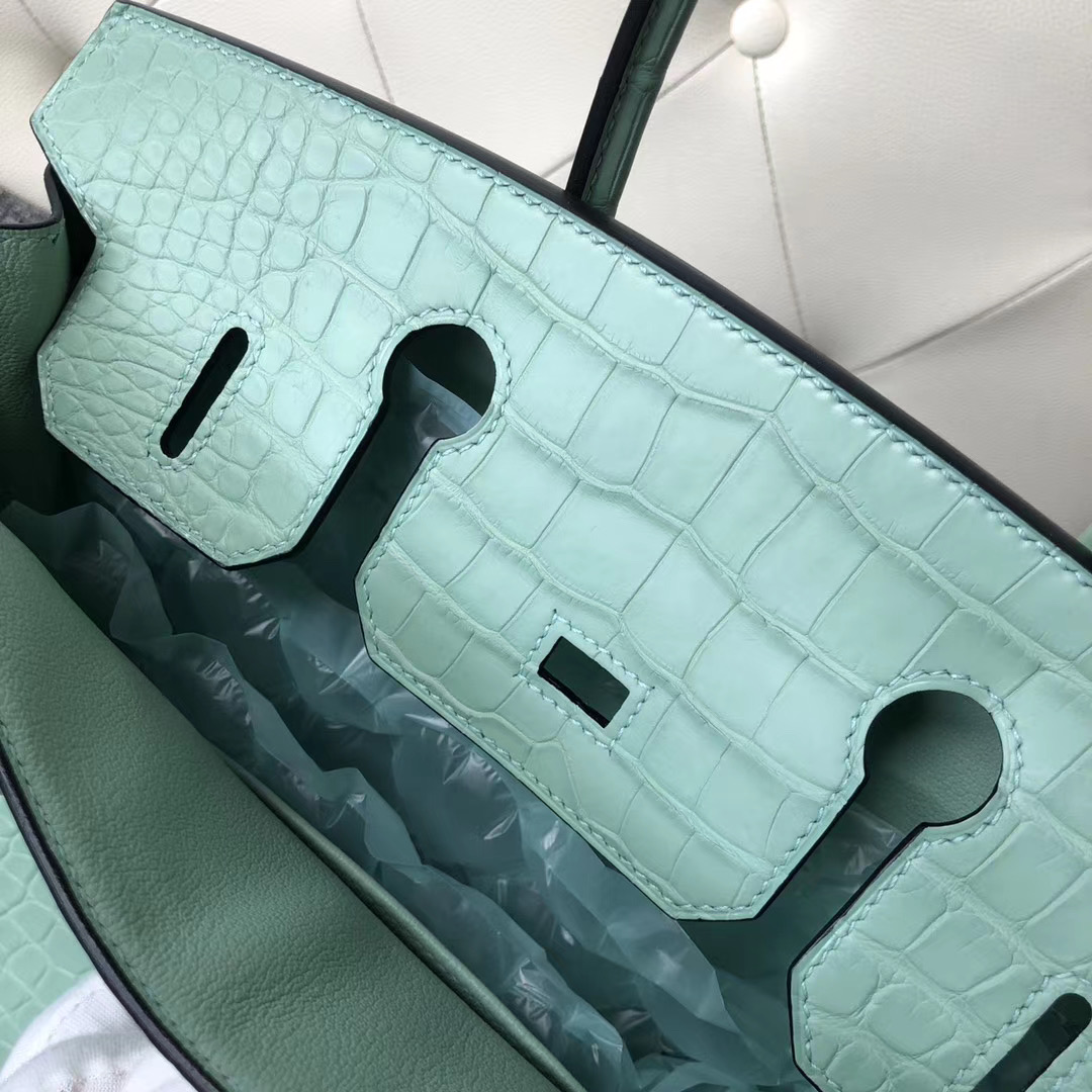 新北市三峽區愛馬仕鉑金包 Hermes Birkin 30cm 6U mint green 薄荷綠美洲鱷