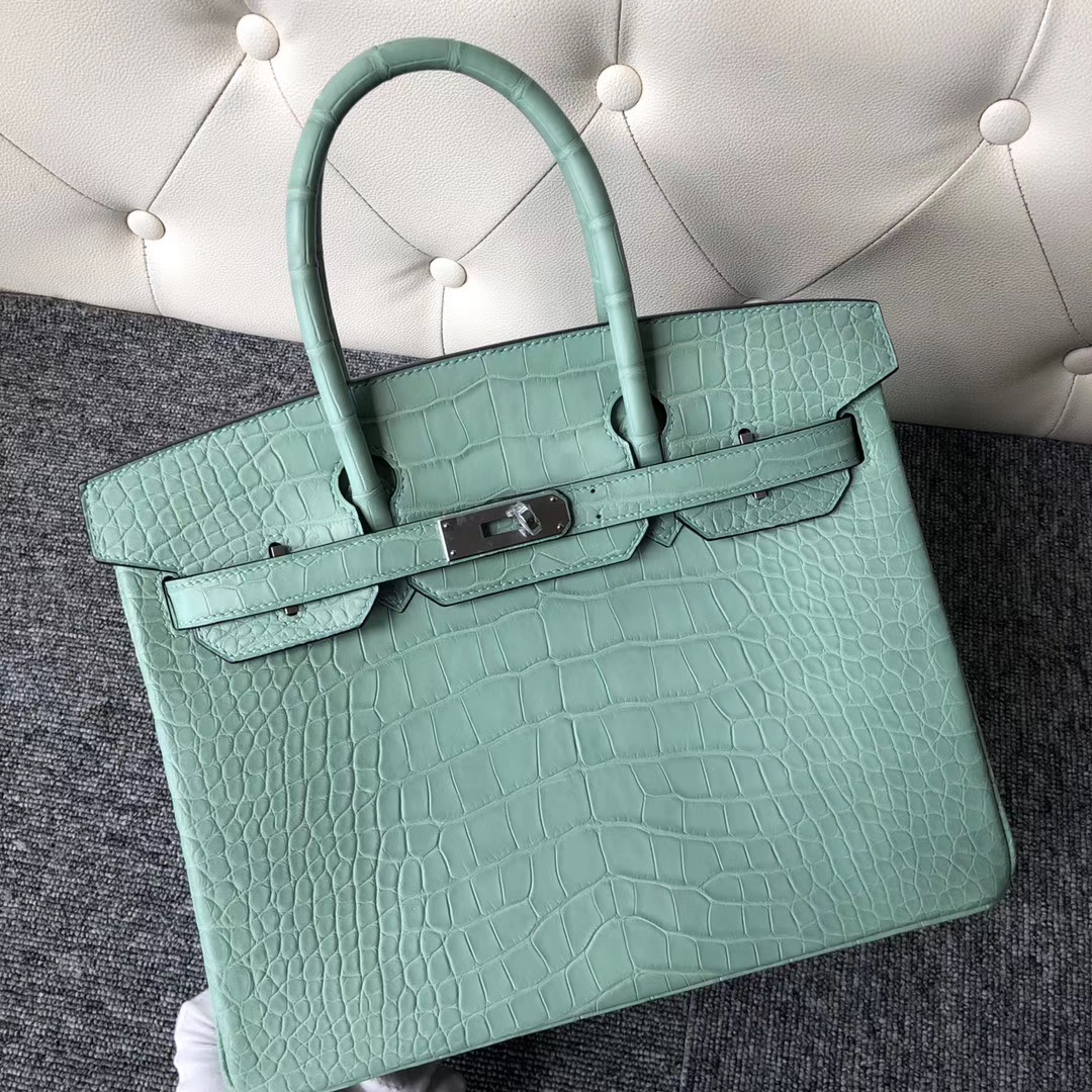 NEW HERMES 6U VERT D'EAU MATTE CROCODILE MINI KELLY II 20 POCHETTE CUT BAG  GREEN