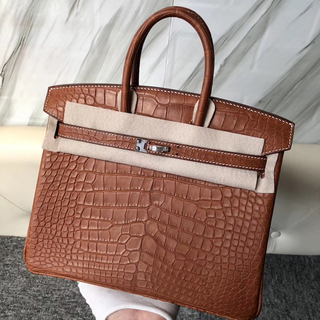 Hermes Birkin 25cm 美洲鱷 Faubourg Barenia 馬鞍皮 CK37 gold 金棕色