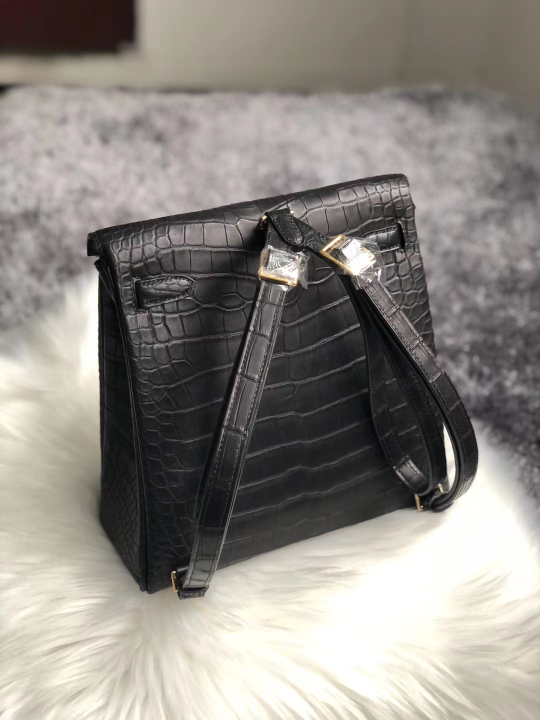 Taiwan Hermes Kelly Ado Backpack Black Matte Nilo Crocodile