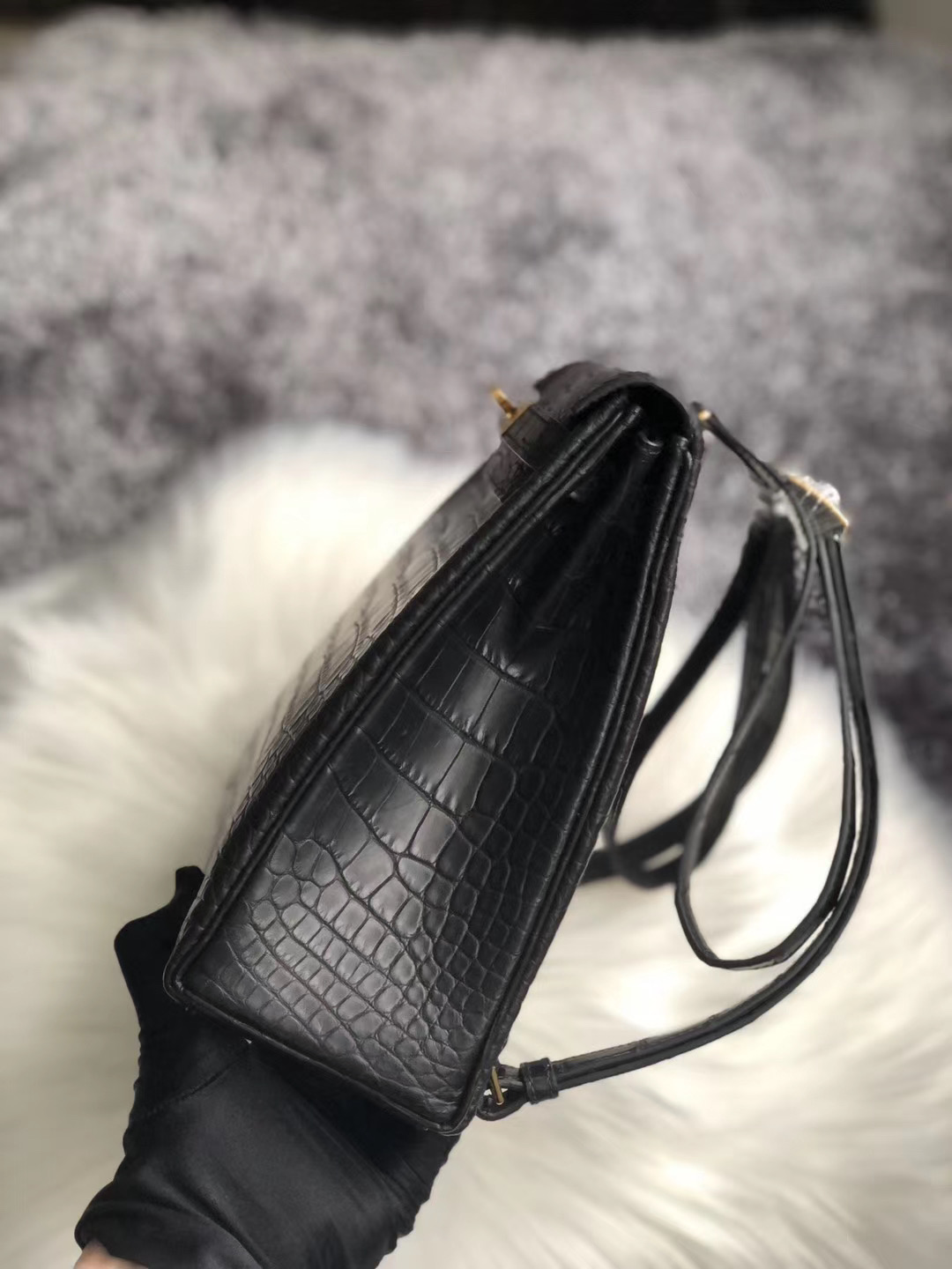 Taiwan Hermes Kelly Ado Backpack Black Matte Nilo Crocodile