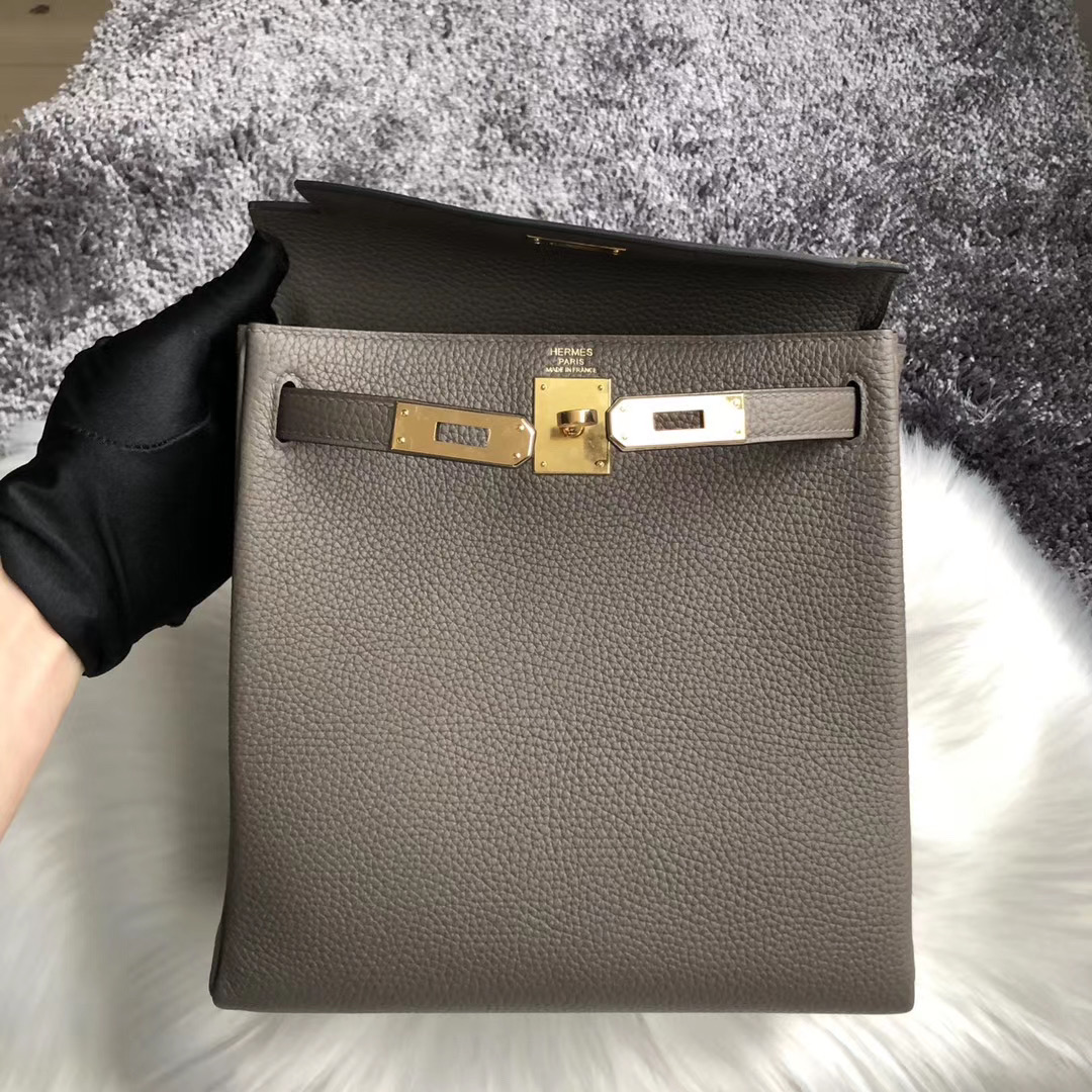 愛馬仕臺灣新北市石門區 Hermes Kelly Ado Backpack  8F Etain 錫器灰