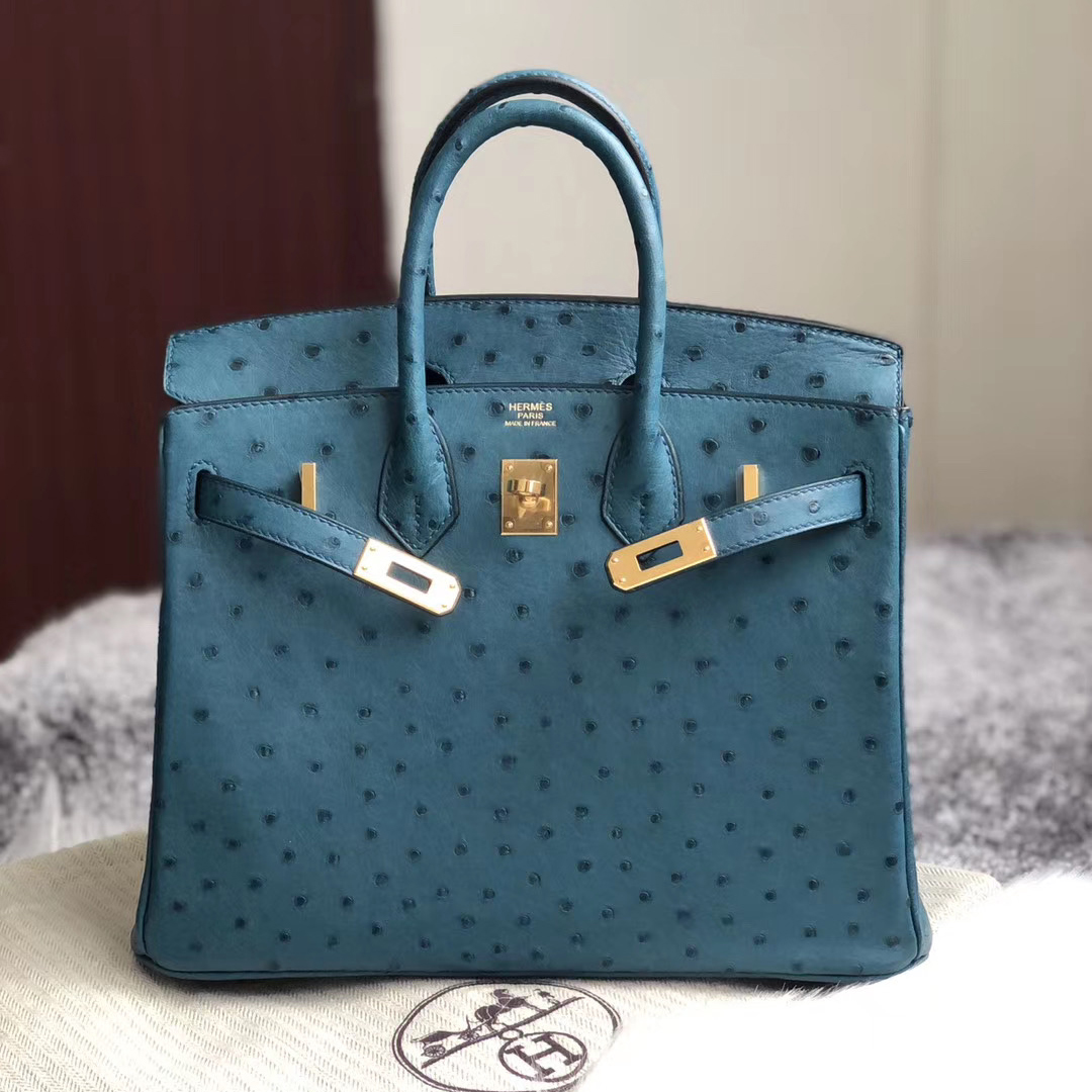 臺灣臺中市北屯區 Hermes Birkin 25cm Ostrich 7C Blue Cobalt 珊瑚藍