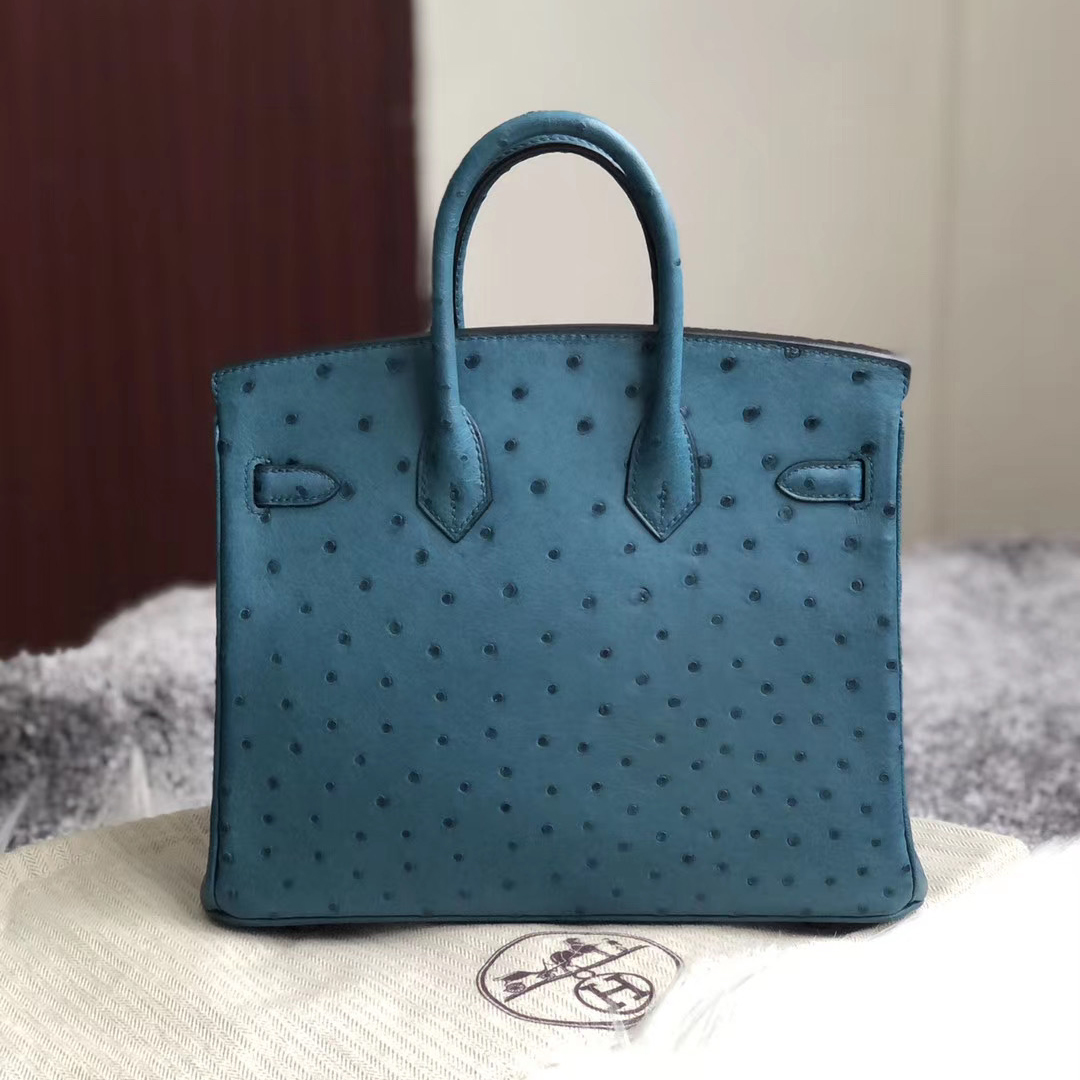 臺灣臺中市北屯區 Hermes Birkin 25cm Ostrich 7C Blue Cobalt 珊瑚藍