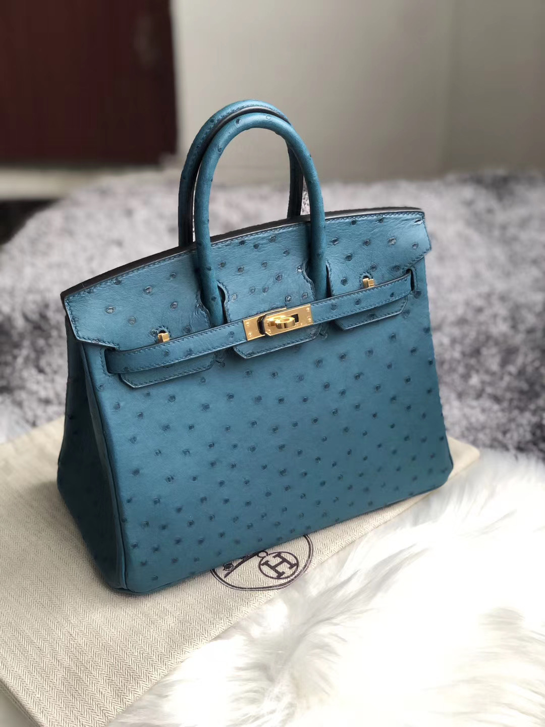 臺灣臺中市北屯區 Hermes Birkin 25cm Ostrich 7C Blue Cobalt 珊瑚藍