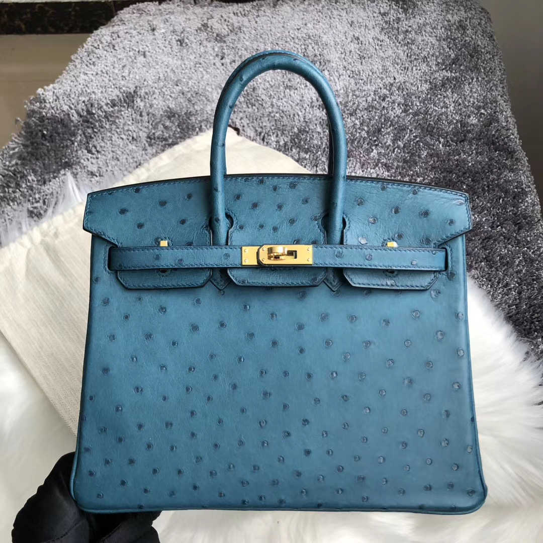 臺灣臺中市北屯區 Hermes Birkin 25cm Ostrich 7C Blue Cobalt 珊瑚藍