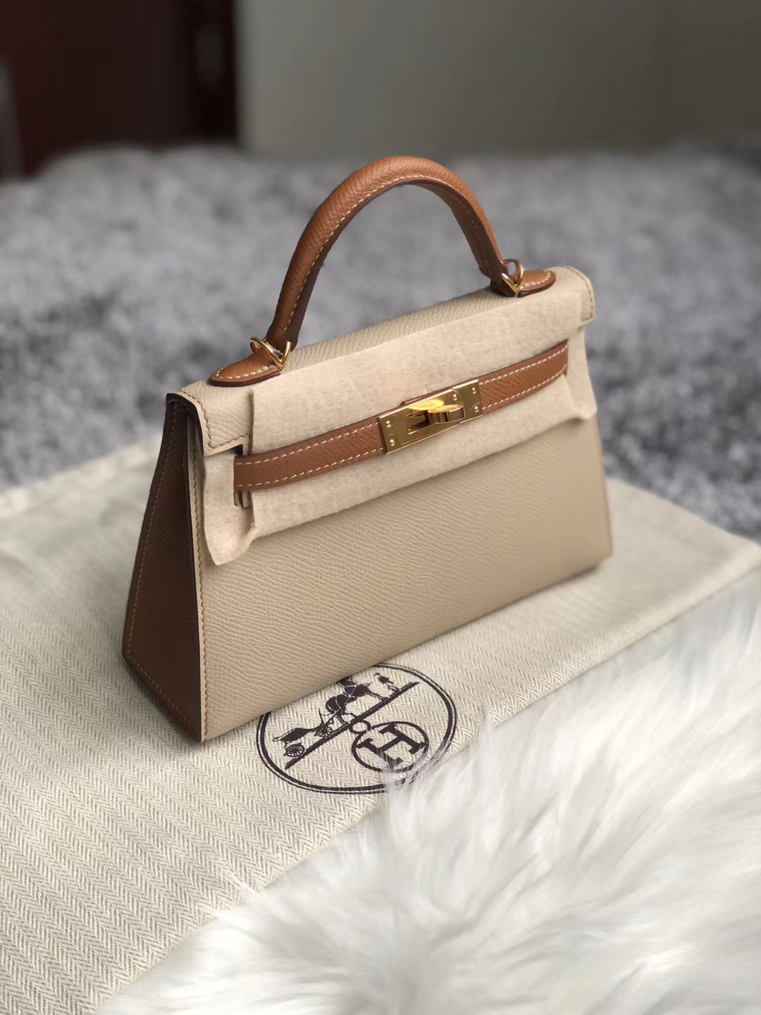 Hermes Kelly Mini II Handbag HSS S2 Trench 风衣灰 CC37 gold 金棕色