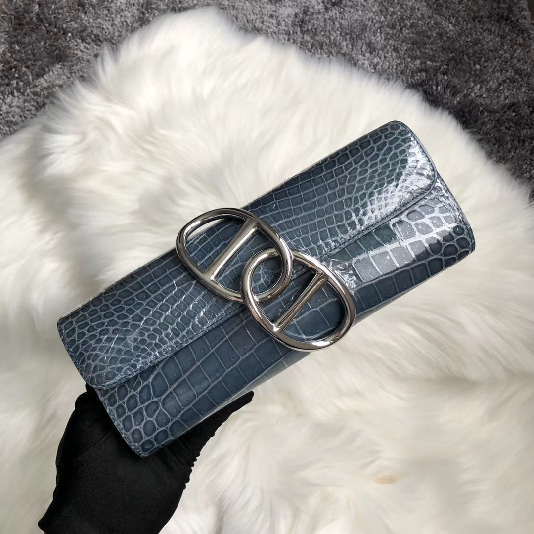 Hermes Egee Clutch Bag CK75牛仔藍 Blue Jean 尼羅鱷 愛馬仕豬鼻子手包