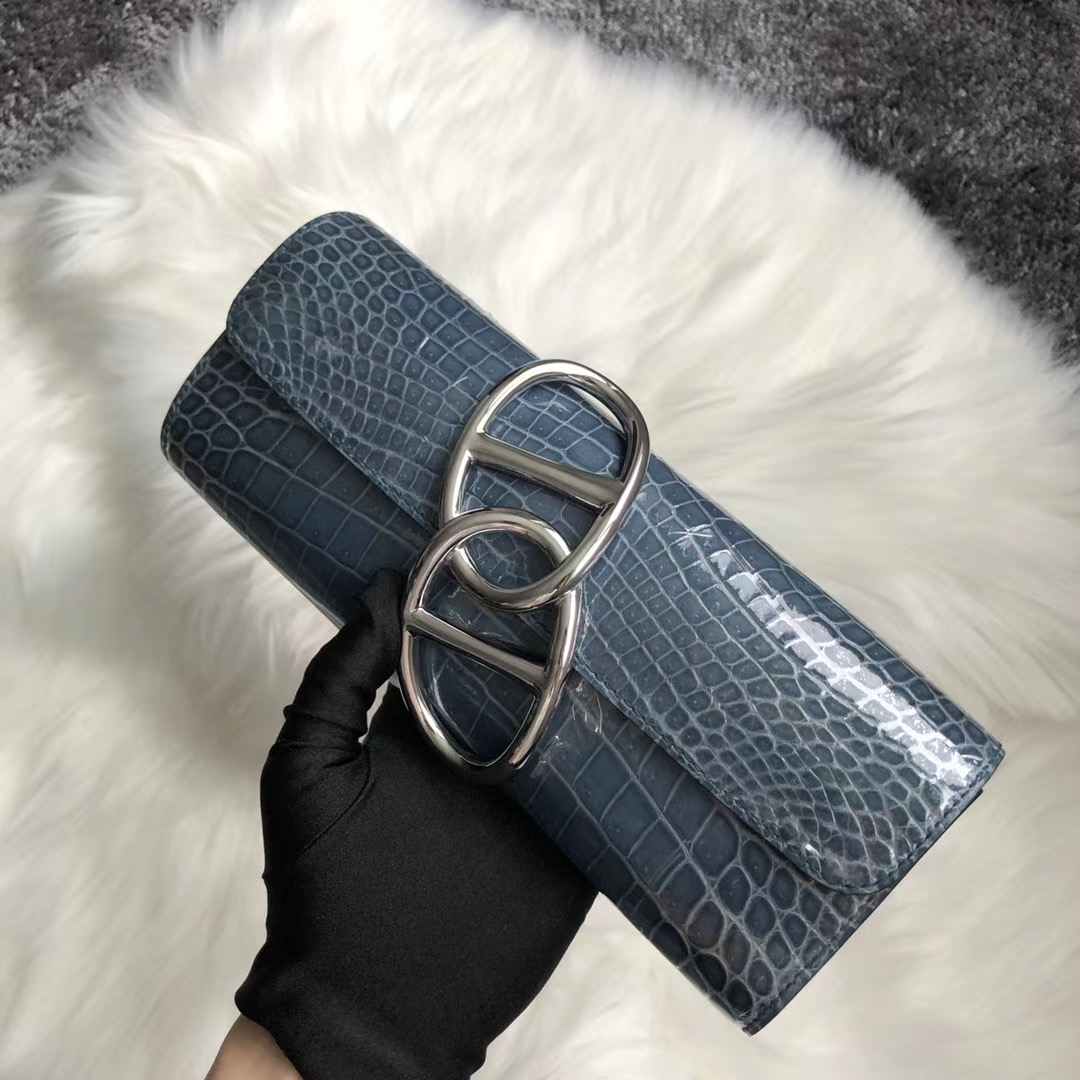 Hermes Egee Clutch Bag CK75牛仔藍 Blue Jean 尼羅鱷 愛馬仕豬鼻子手包