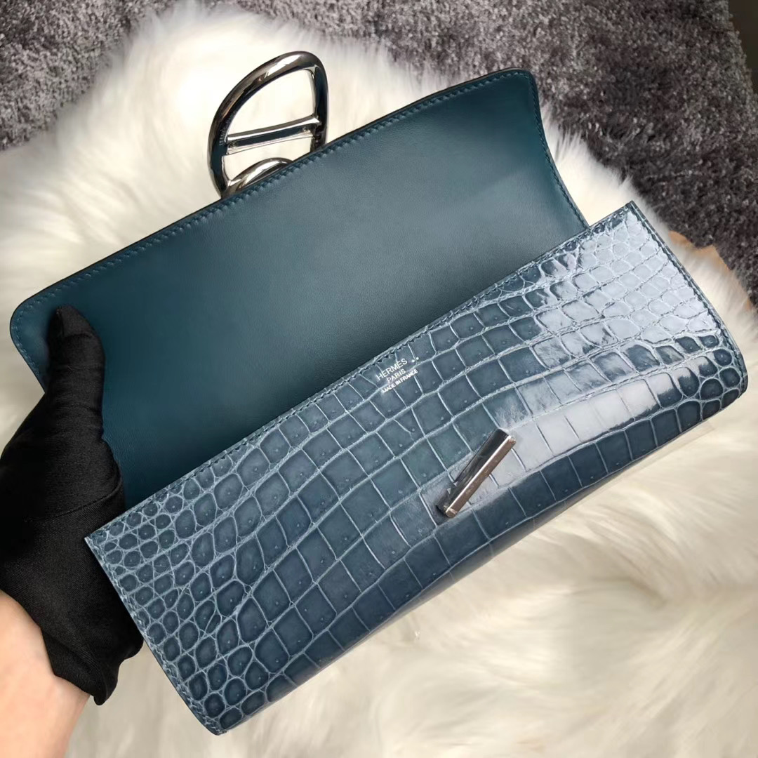 Hermes Egee Clutch Bag CK75牛仔藍 Blue Jean 尼羅鱷 愛馬仕豬鼻子手包