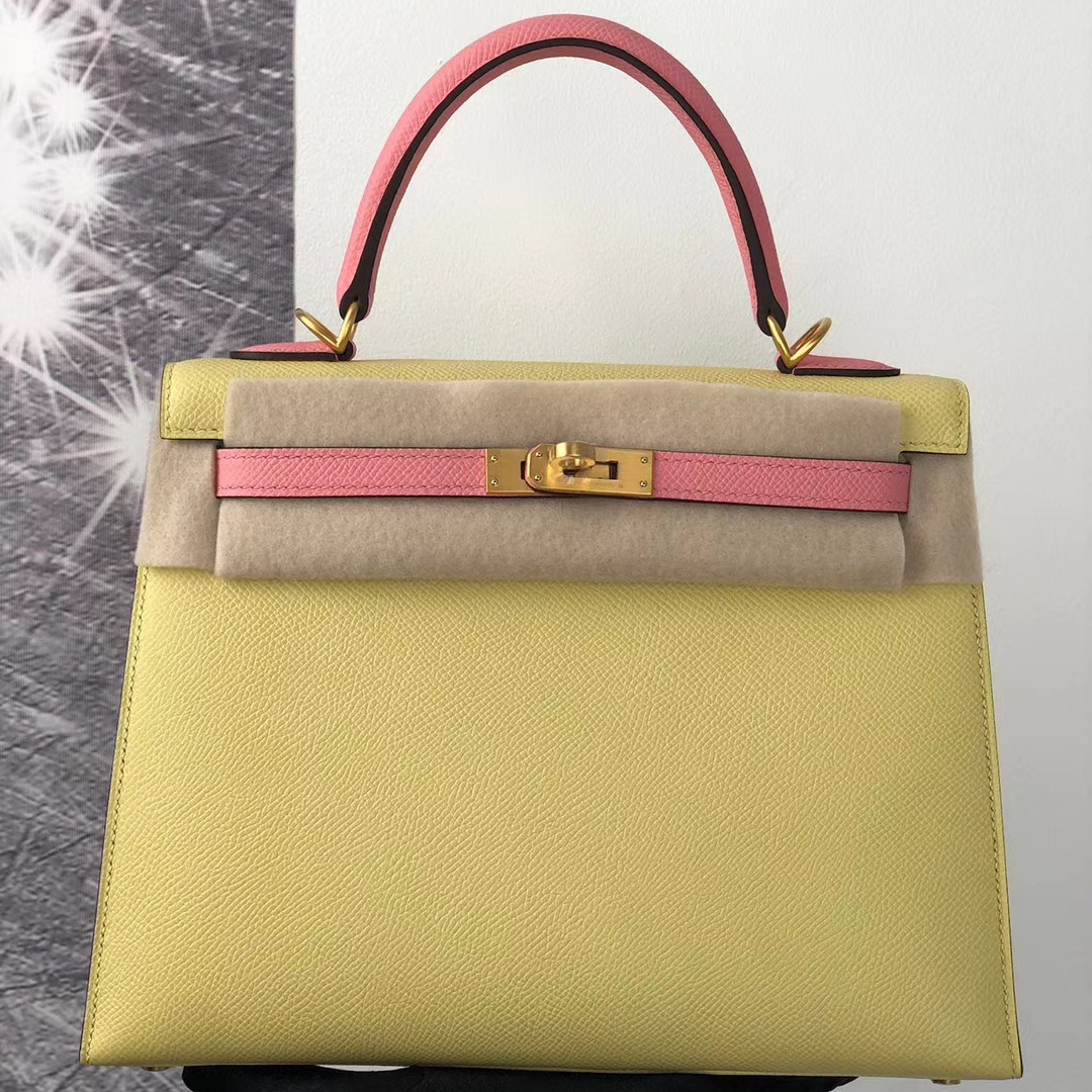 Hermes HSS Kelly 25cm 1Z小雞黃 jaune poussin 1Q奶昔粉 rose confetti