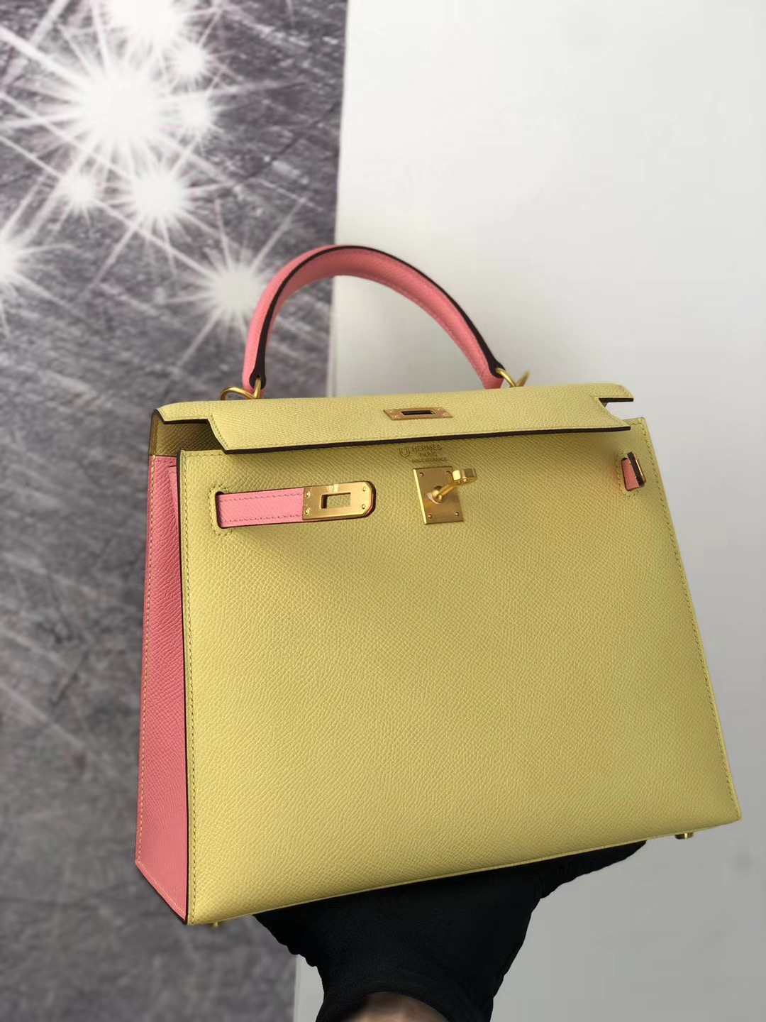 Hermes HSS Kelly 25cm 1Z小雞黃 jaune poussin 1Q奶昔粉 rose confetti