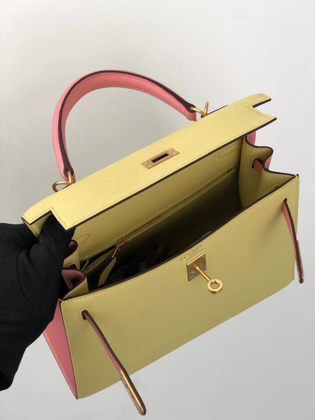 Hermes HSS Kelly 25cm 1Z小雞黃 jaune poussin 1Q奶昔粉 rose confetti