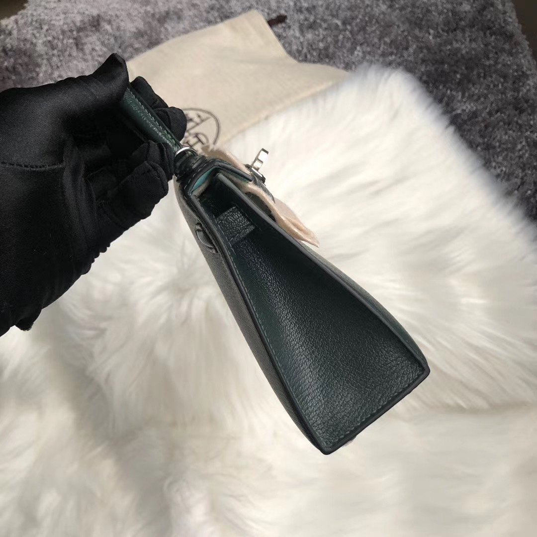 Hermes Kelly Mini 2代 Chevre 1T泰坦綠 Titan 內拼 3P Blue Atoll 馬卡龍藍