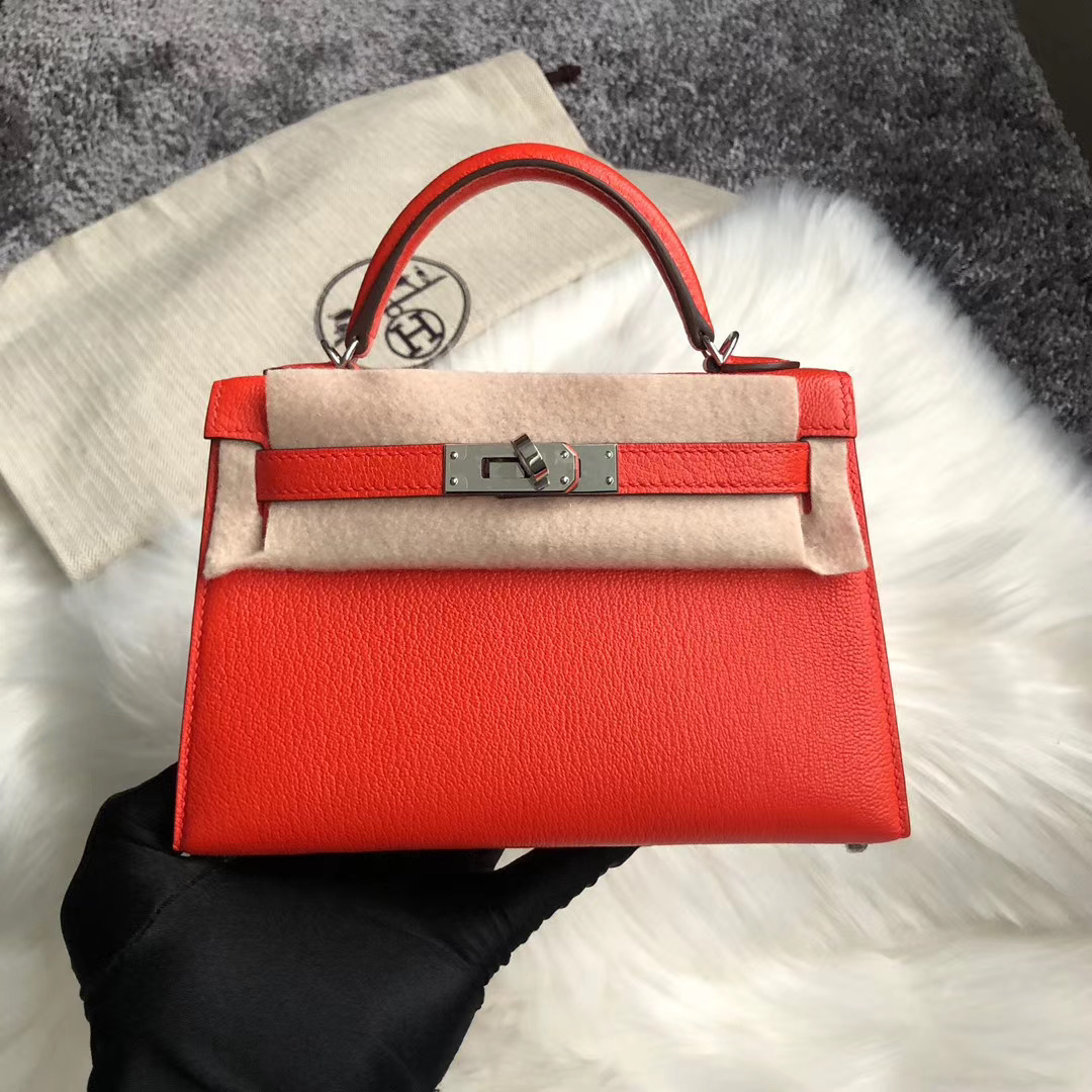 Hermes Kelly Mini 2代 Chevre 9J Feu 火焰橙 內拼 P1 Rose Eglantine