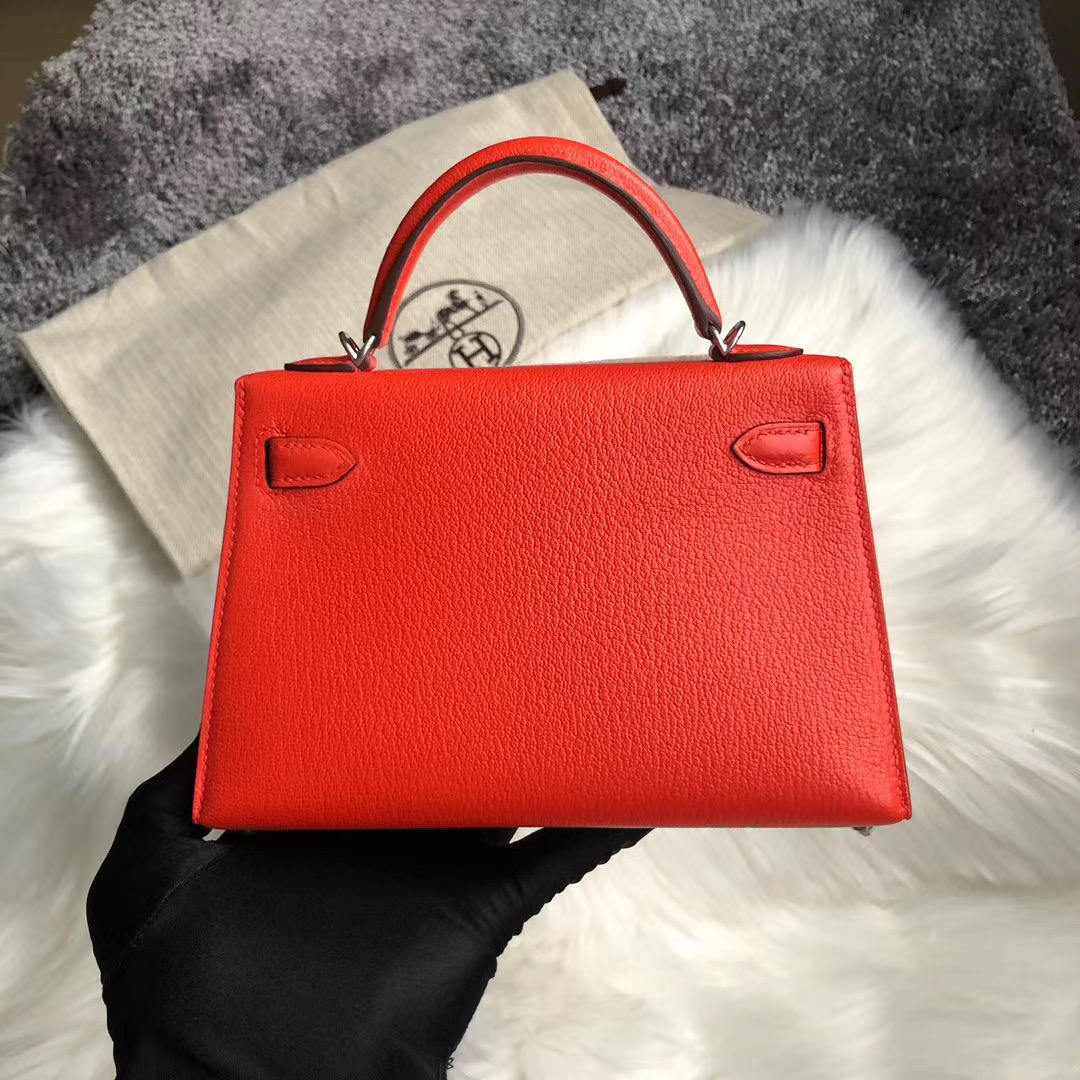 Hermes Kelly Mini 2代 Chevre 9J Feu 火焰橙 內拼 P1 Rose Eglantine