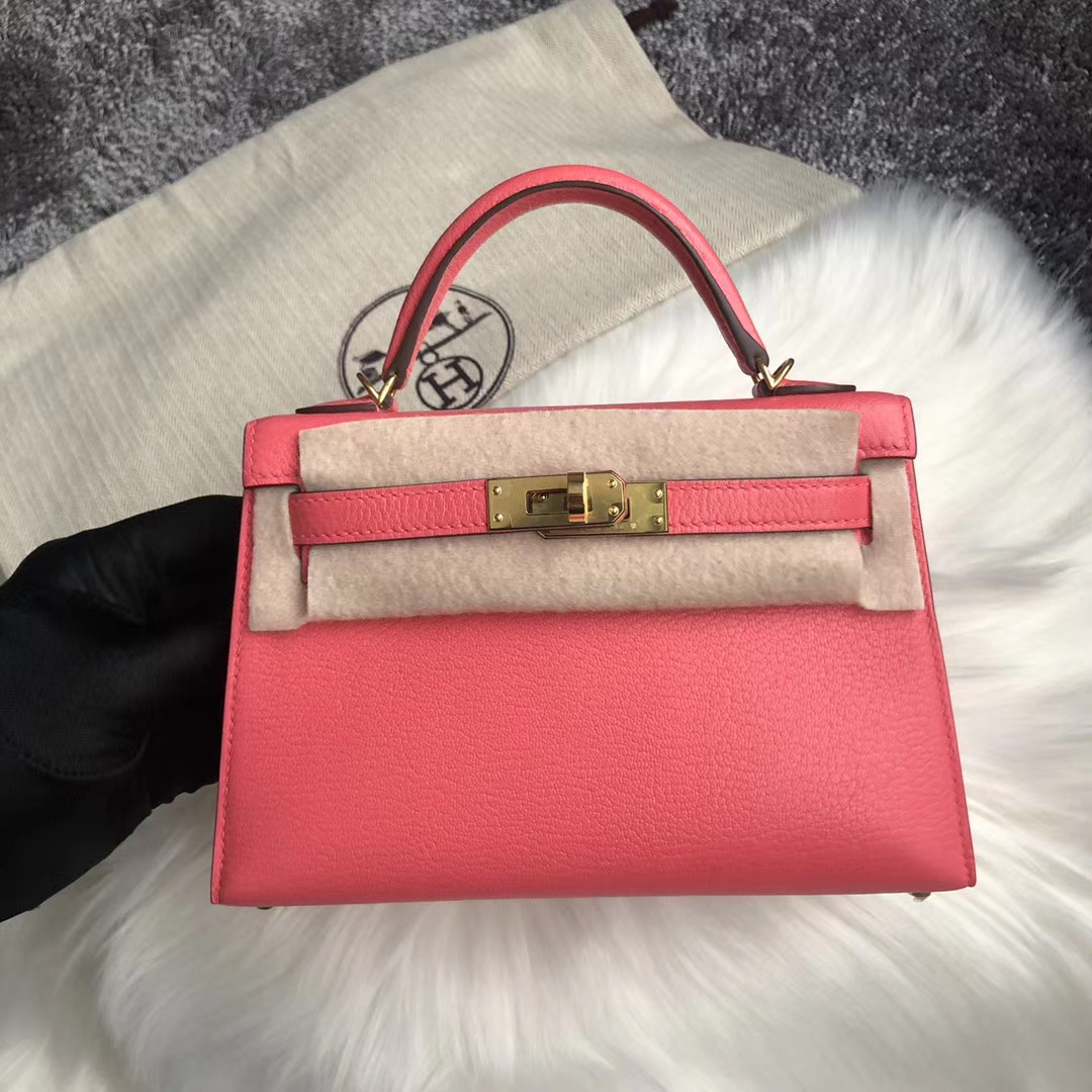 臺灣高雄市 Hermes Kelly Mini 2代 Chevre 8W Rose Azalee 新唇膏粉