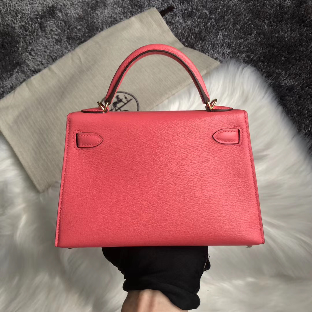 臺灣高雄市 Hermes Kelly Mini 2代 Chevre 8W Rose Azalee 新唇膏粉