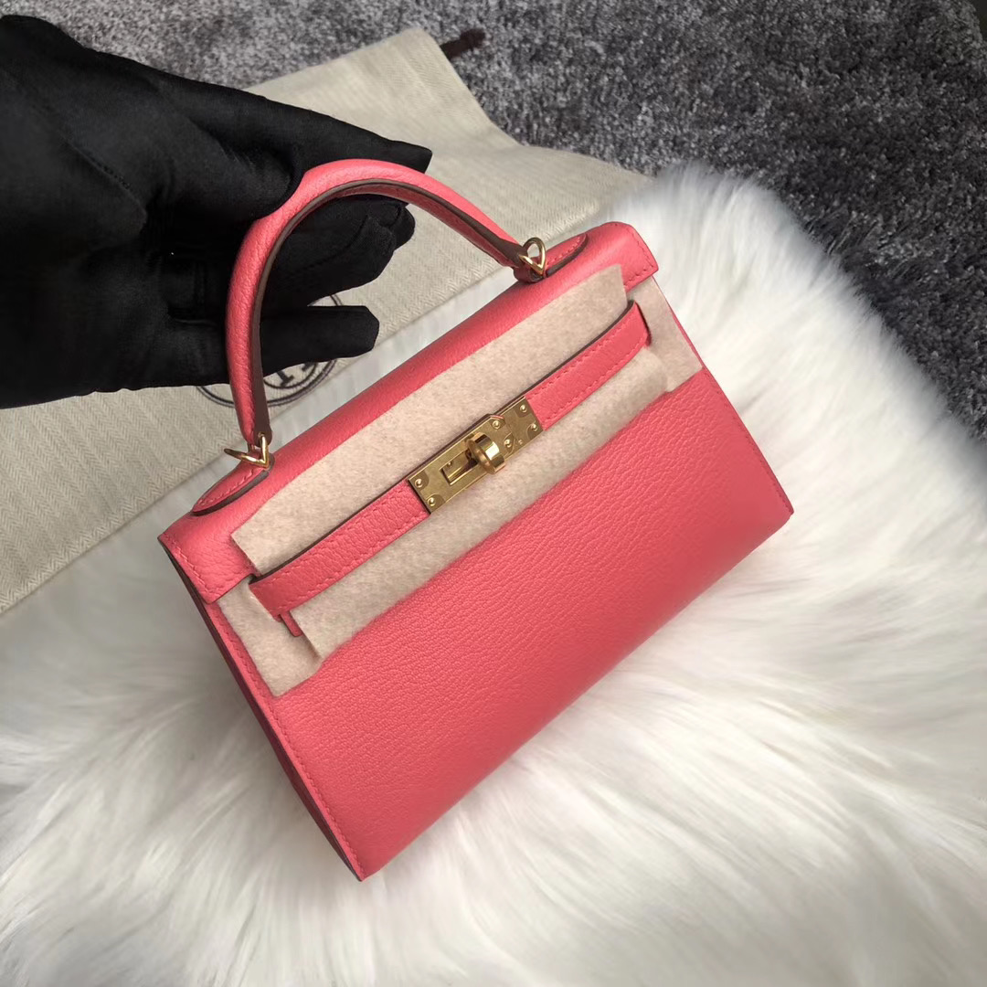 臺灣高雄市 Hermes Kelly Mini 2代 Chevre 8W Rose Azalee 新唇膏粉