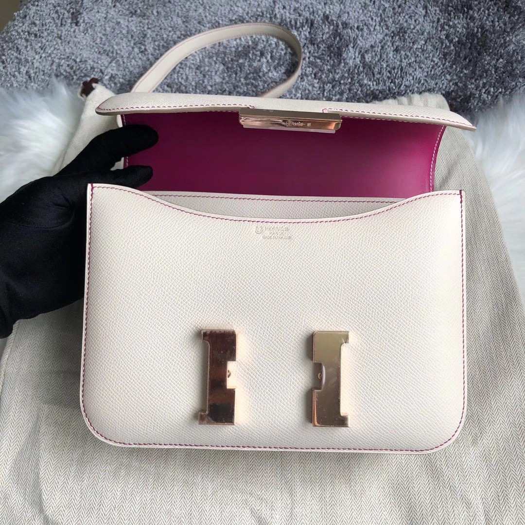 Hermes Constance 24cm CK10 Craie 奶昔白 內拼 L3玫瑰紫 Rose Purple