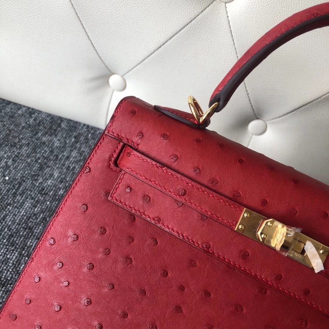 香港深水埗區深水埗愛馬仕 Hermes Kelly 25cm Ostrich Q5 Rose casaque