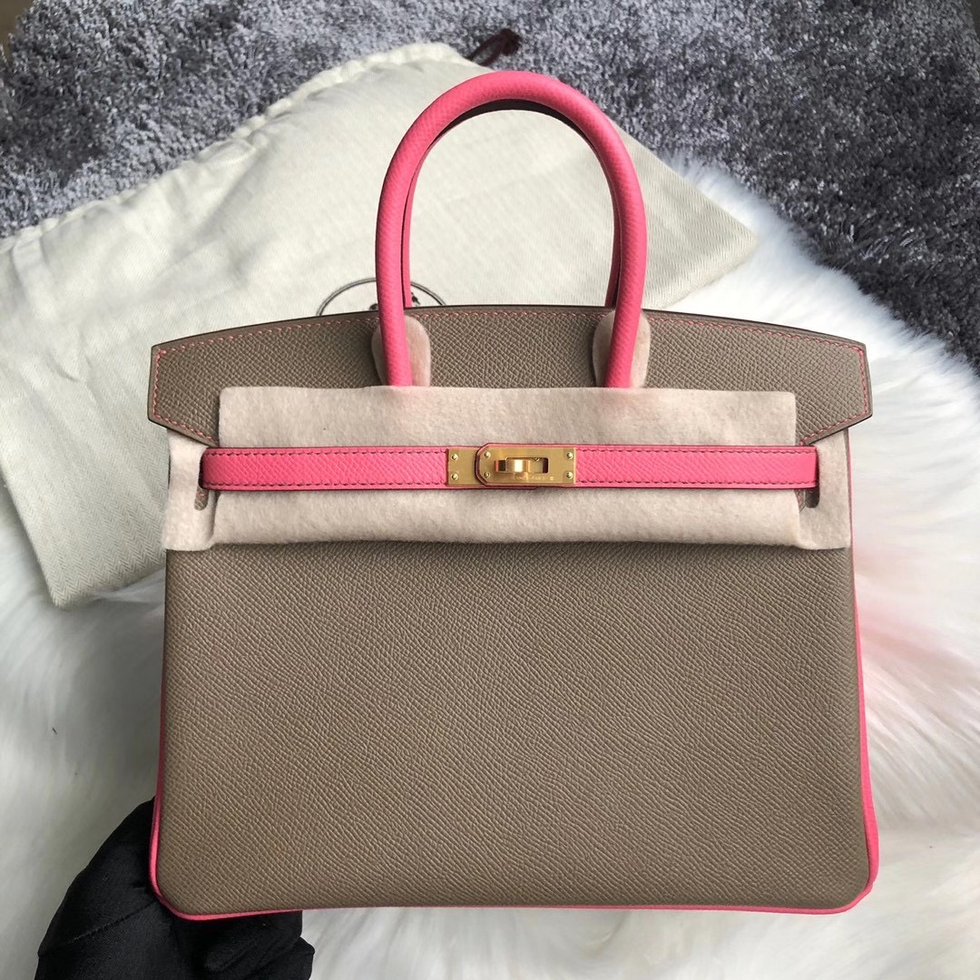 香港灣仔區跑馬地 愛馬仕鉑金包 Hermes Birkin 25cm 18 Etoupe 8W Rose Azalea 拉絲金扣