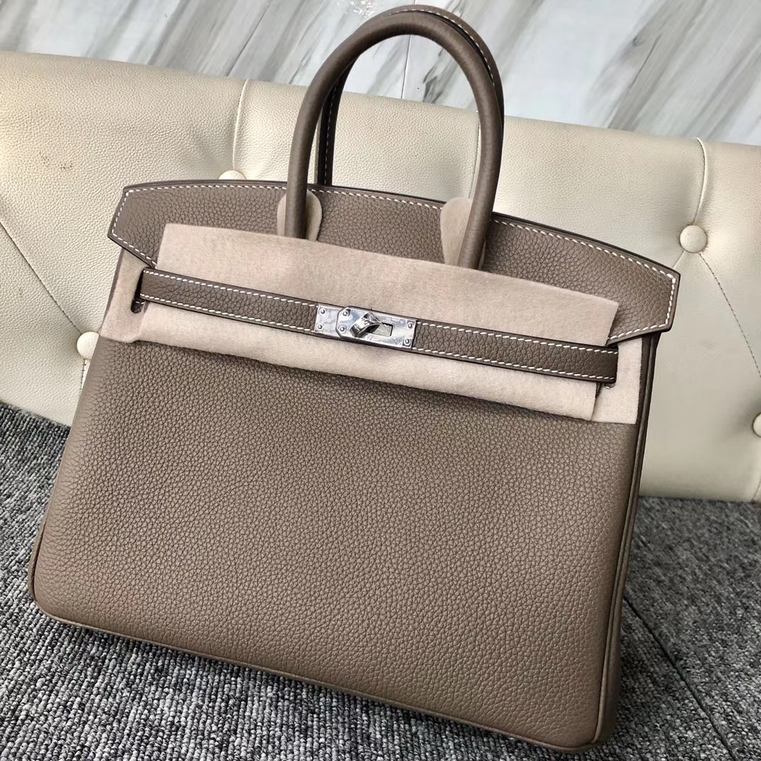 臺北市松山區愛馬仕鉑金包多少錢 Hermes Birkin 25cm Togo CC18 Etoupe