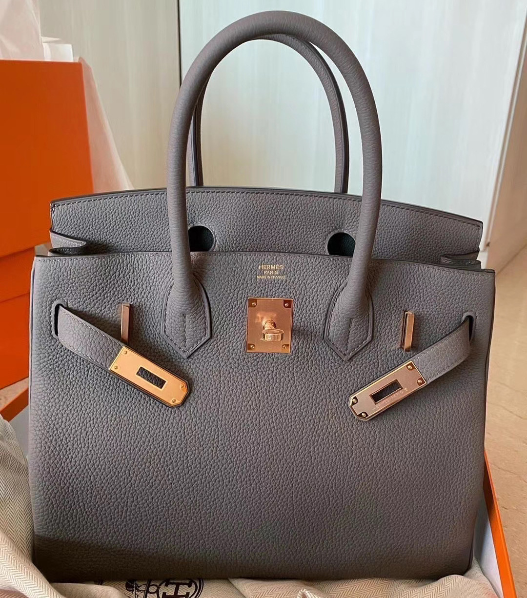 Hong Kong Hermes Birkin 25cm Togo 8F Etain 錫器灰 Rose Gold clasp