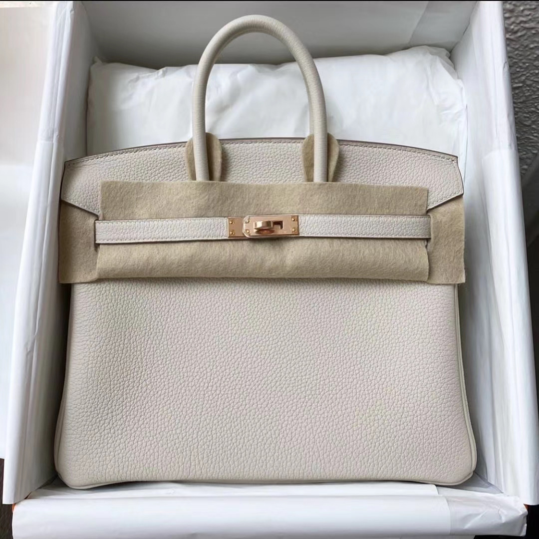 Taiwan Hermes Birkin 25cm Togo CD10 Craie 奶昔白 玫瑰金扣