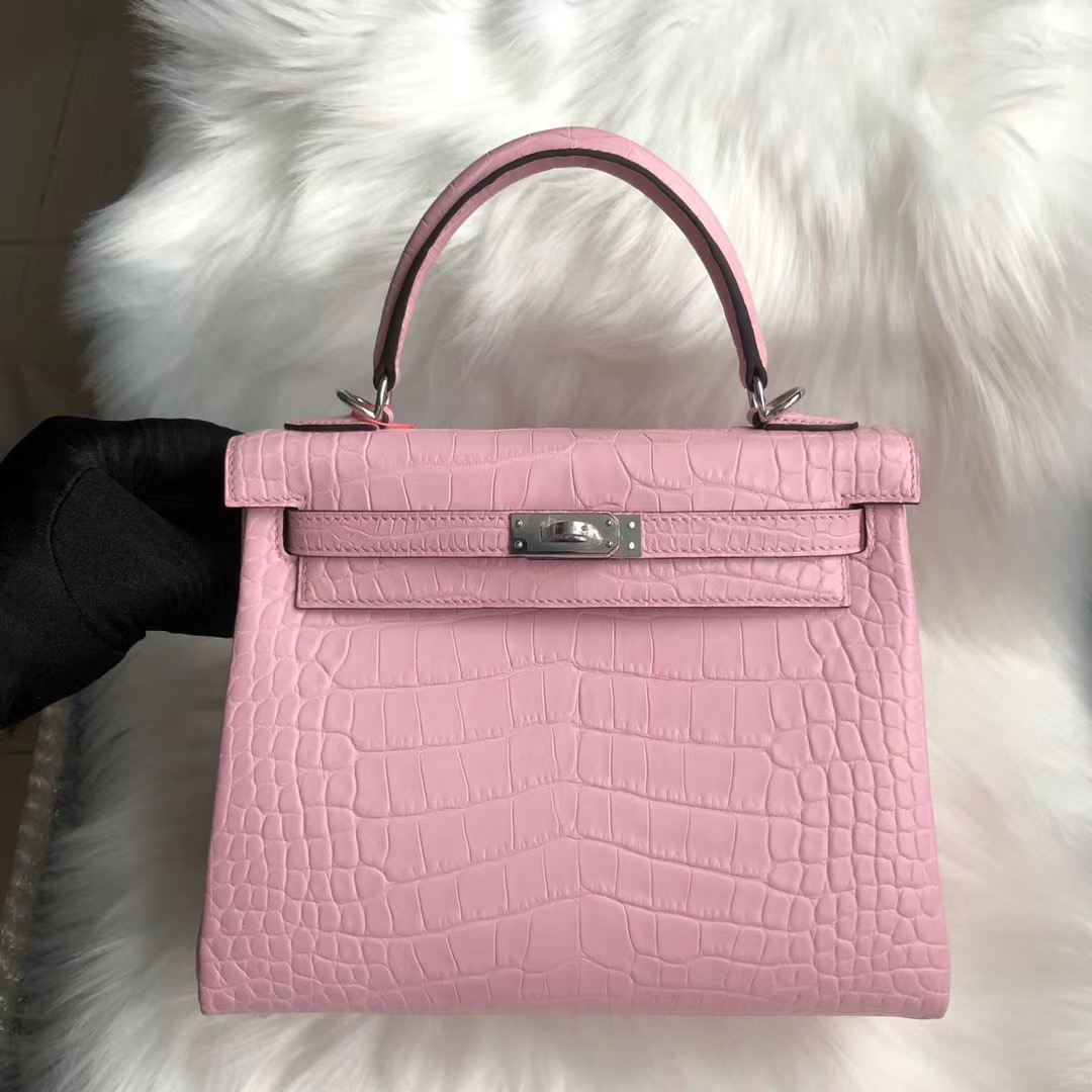 新北市鶯歌區 Taiwan Hermes Kelly 25cm 5P Pink 櫻花粉 crocodile 尼羅鱷